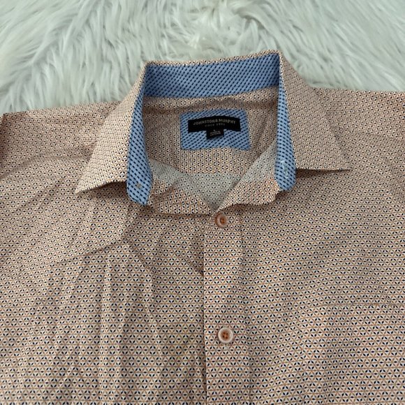 Johnston & Murphy mens L orange geo pattern button down shirt long sleeve - Picture 4 of 10